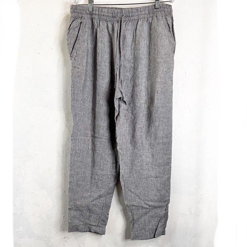H&M Linen Relaxed Beachy Contemporary Gray Straight Leg Womens Large